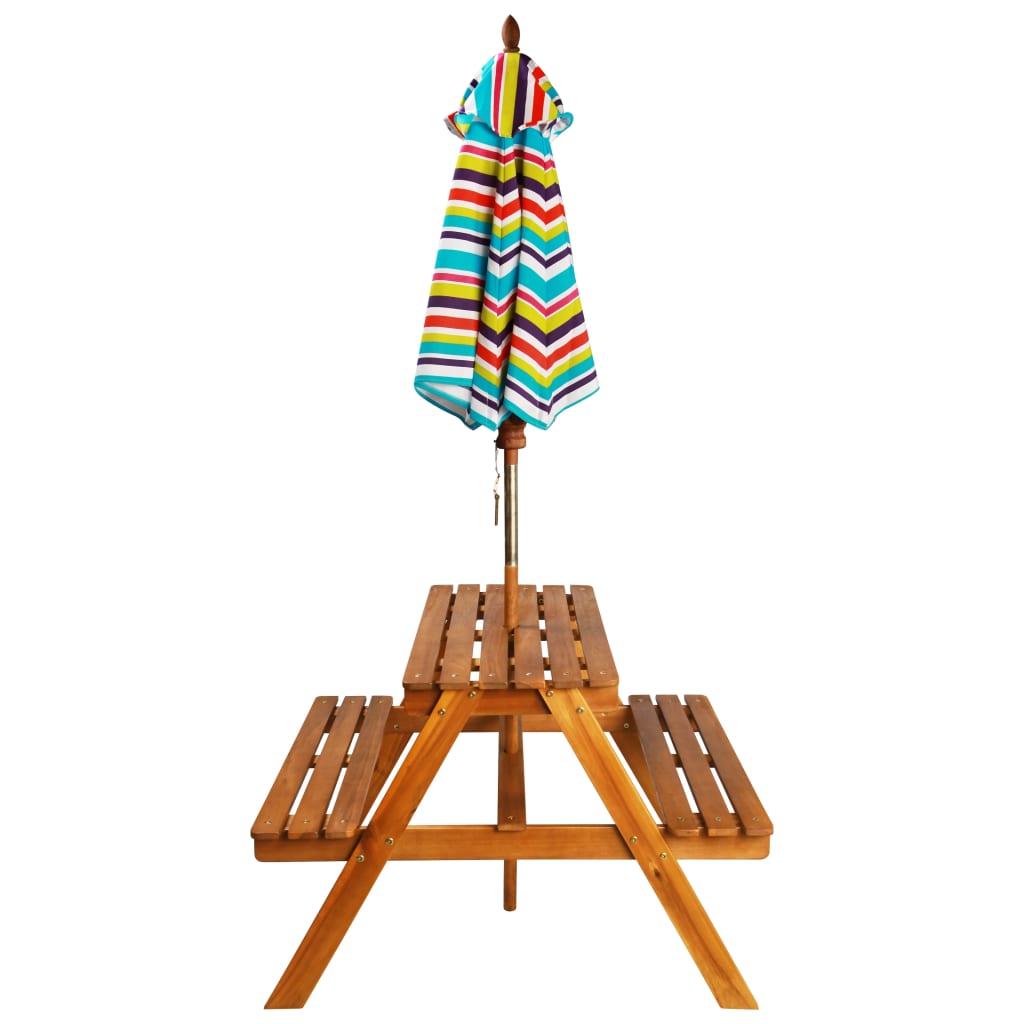 Tavolo Picnic per Bambini con Ombrellone 79x90x60cm in Acacia - homemem39