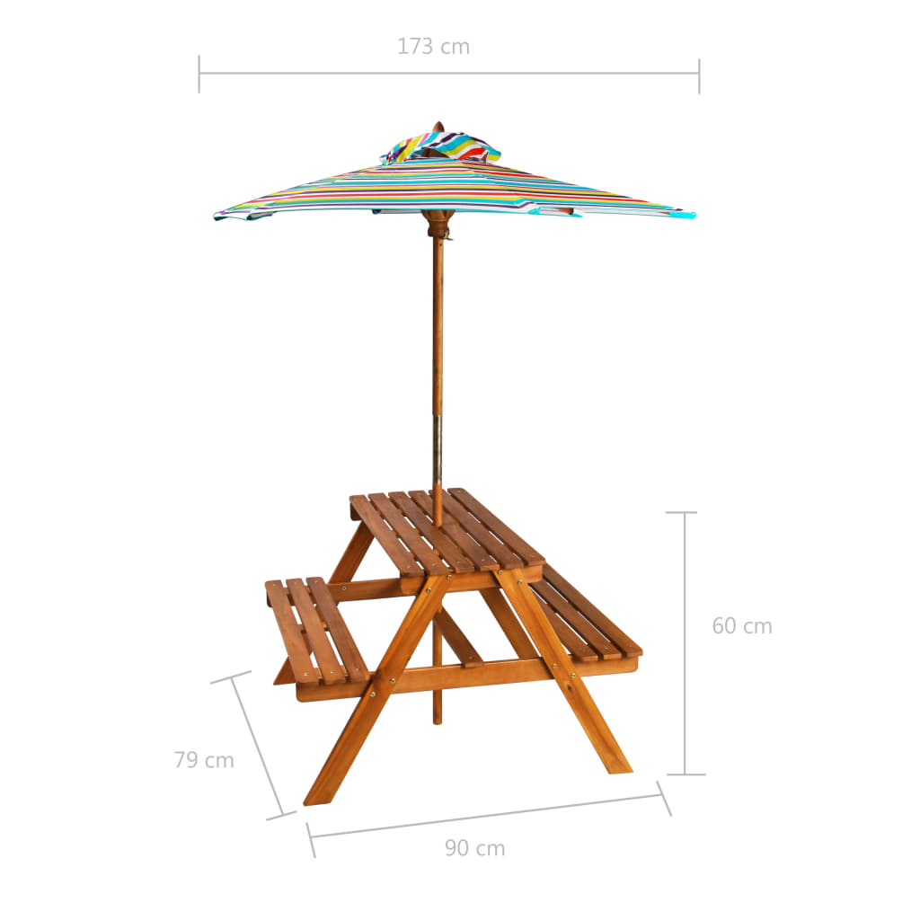 Tavolo Picnic per Bambini con Ombrellone 79x90x60cm in Acacia - homemem39