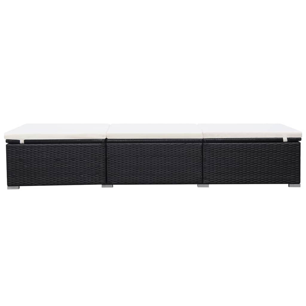 Lettino Prendisole con Cuscino in Polyrattan Nero - homemem39