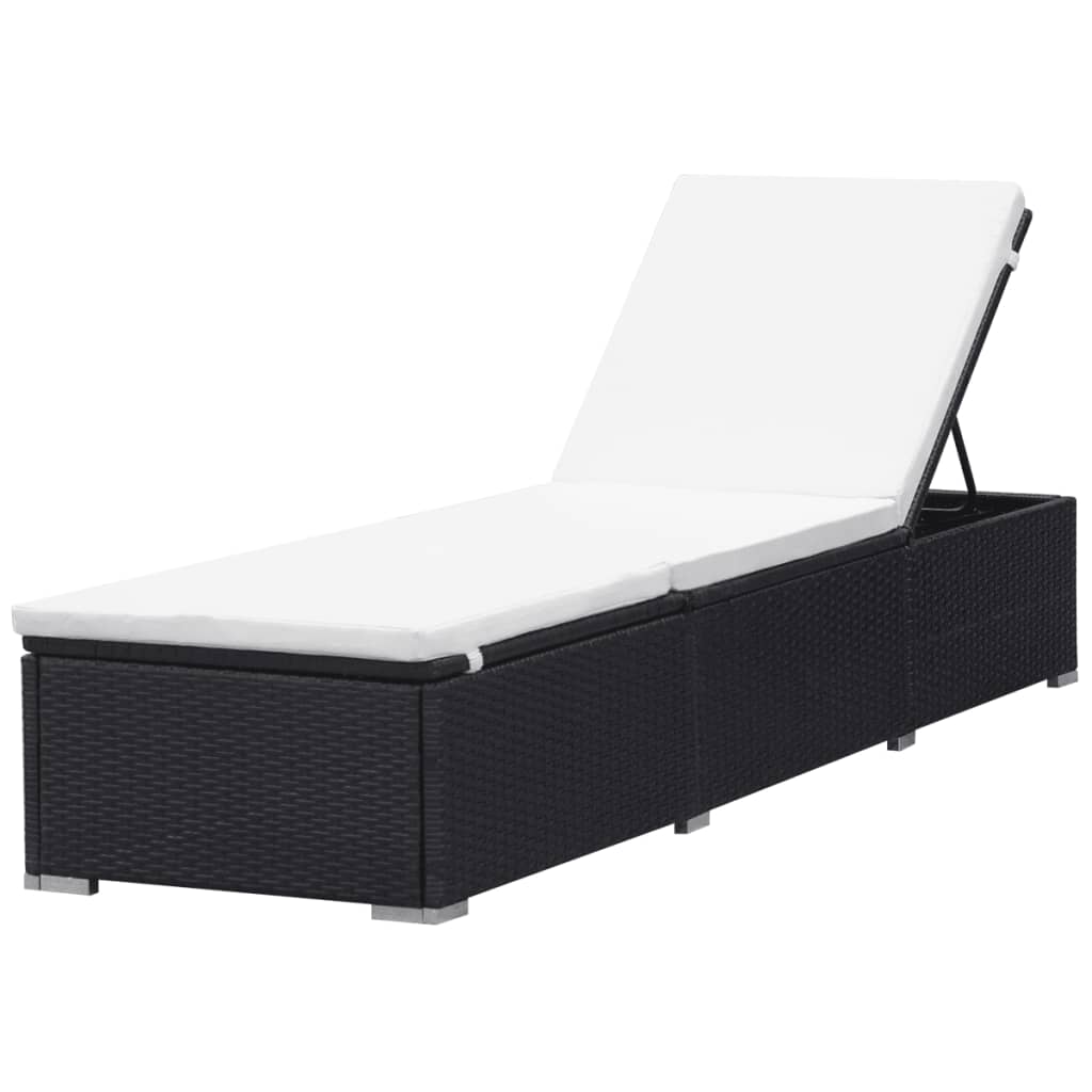 Lettino Prendisole con Cuscino in Polyrattan Nero - homemem39