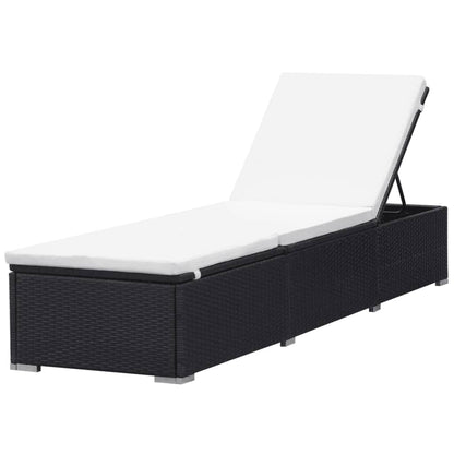 Lettino Prendisole con Cuscino in Polyrattan Nero - homemem39