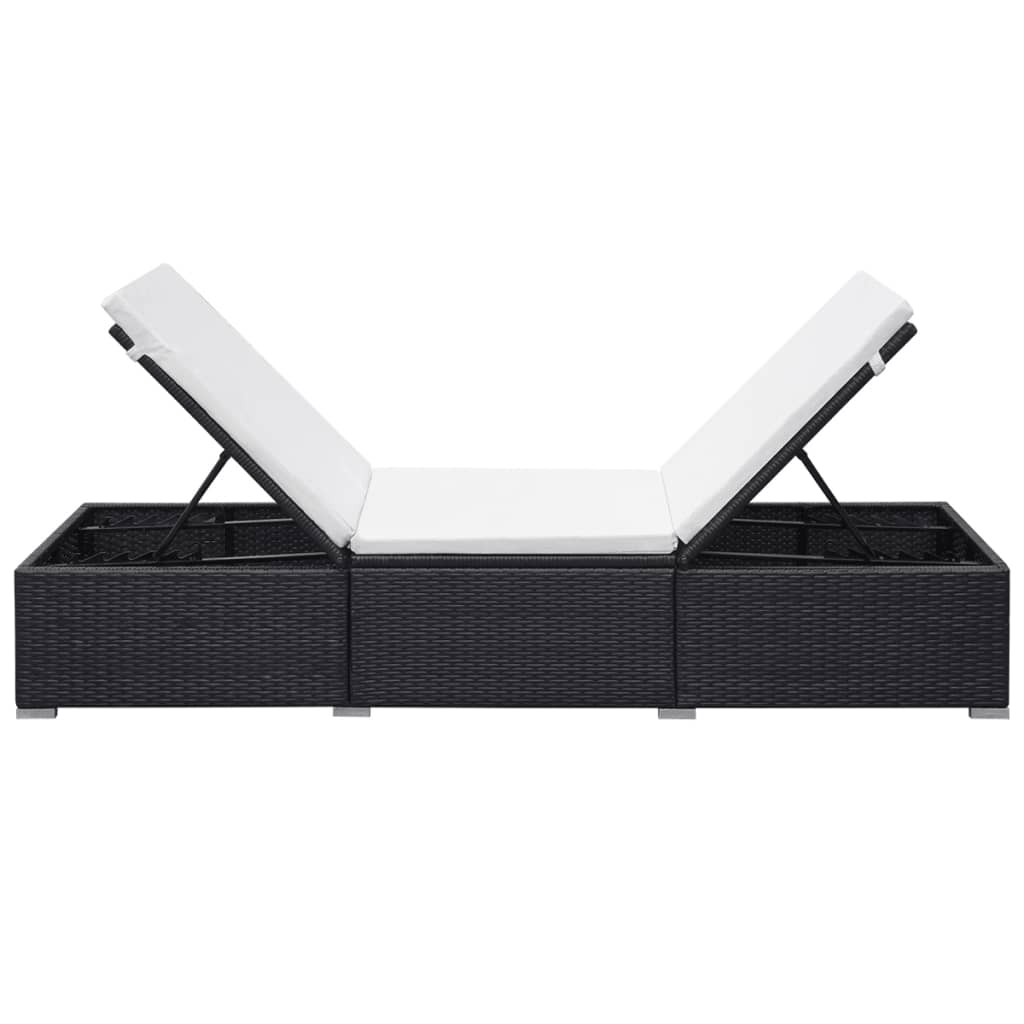 Lettino Prendisole con Cuscino in Polyrattan Nero - homemem39