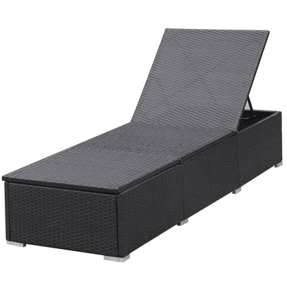 Lettino Prendisole con Cuscino in Polyrattan Nero - homemem39