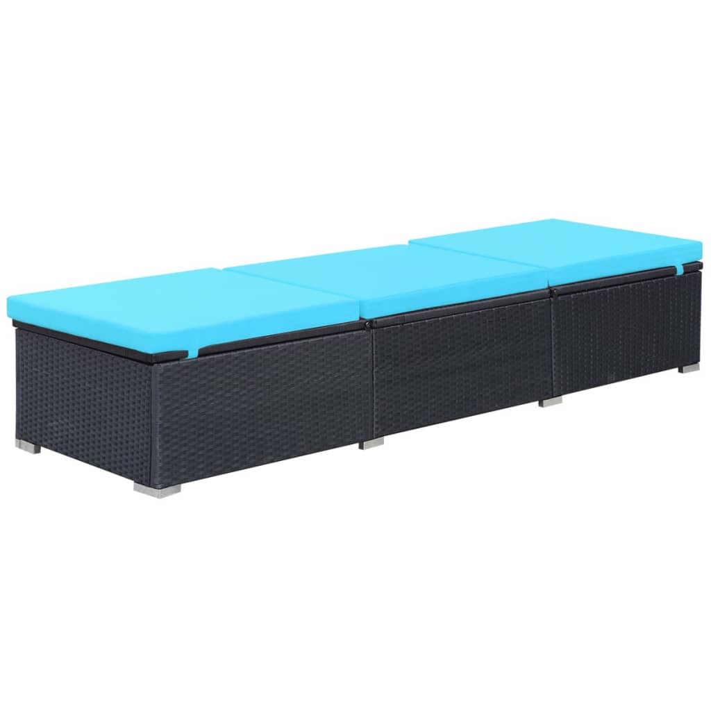 Lettino Prendisole con Cuscino in Polyrattan Nero - homemem39