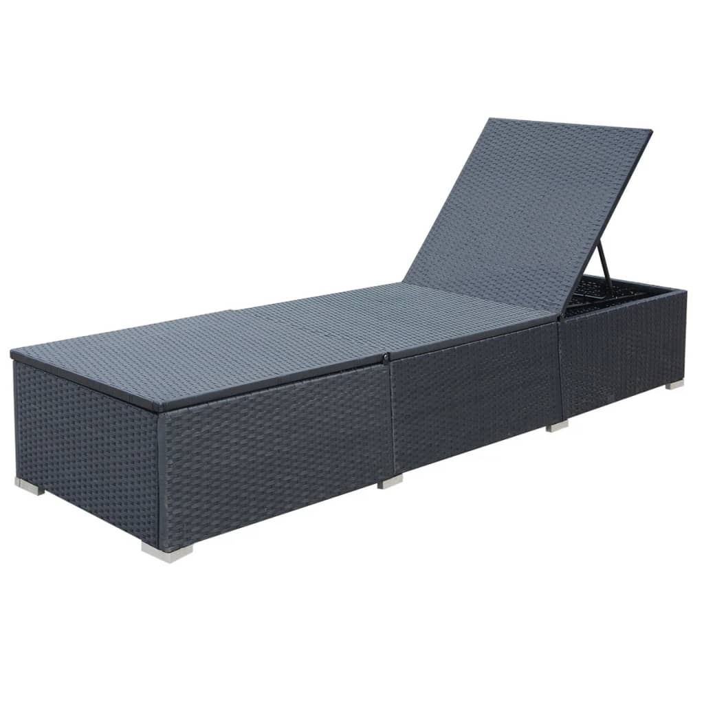 Lettino Prendisole con Cuscino in Polyrattan Nero - homemem39