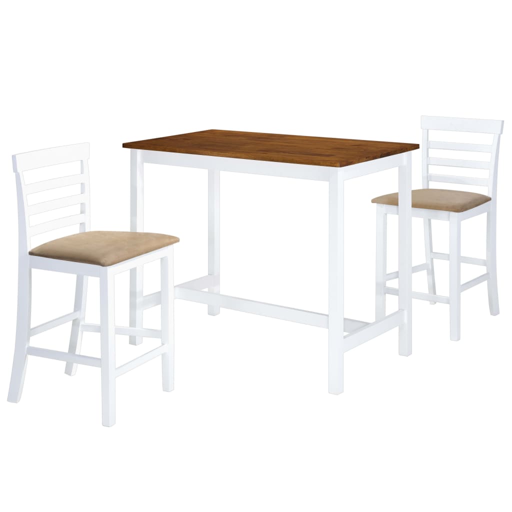 Set Tavolo e Sedie da Bar 3 pz Legno Massello Marrone e Bianco - homemem39