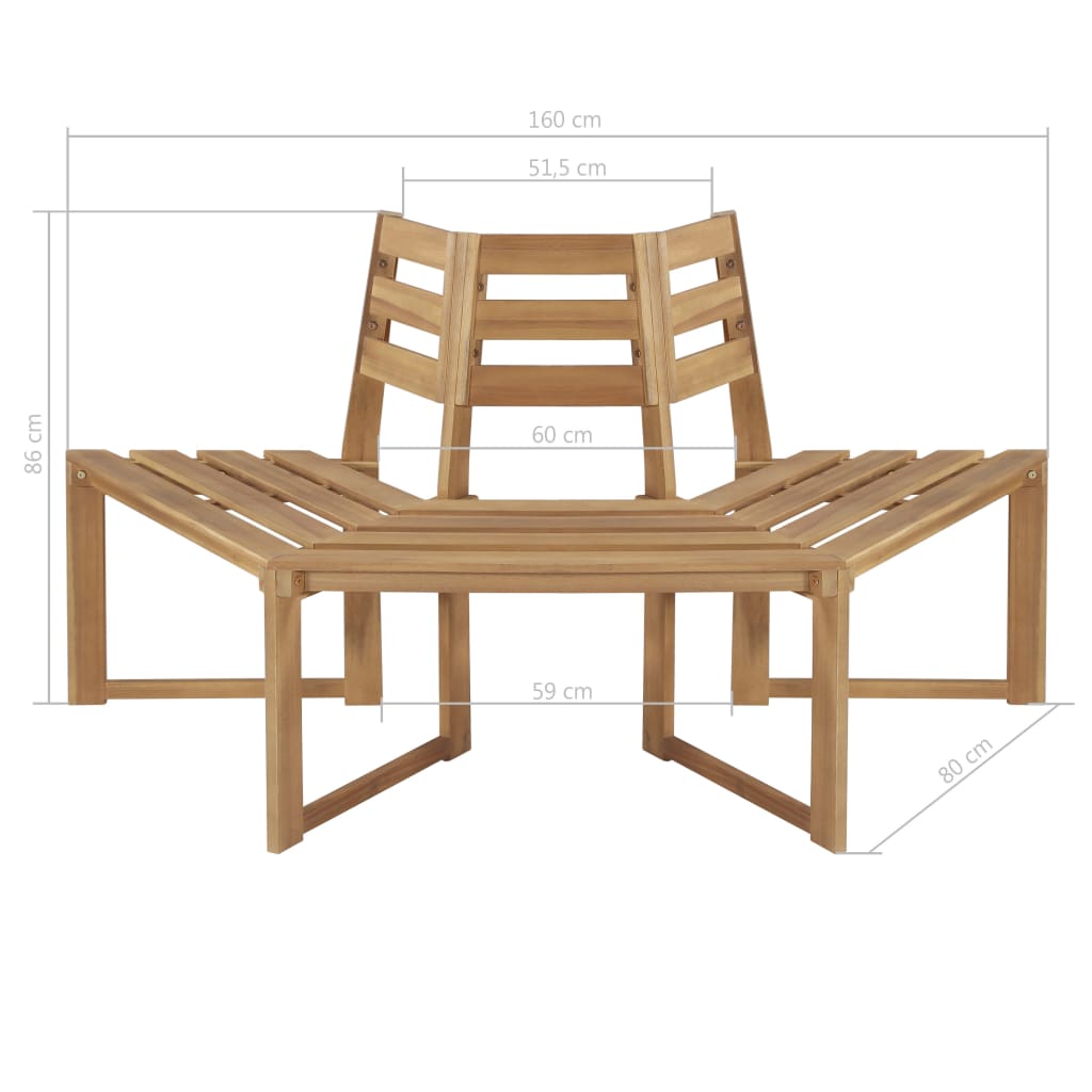 Panchina per Albero Mezza Esagonale 160 cm in Massello Acacia - homemem39