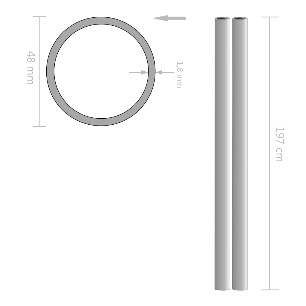 Tubi in Acciaio Inossidabile Rotondi 2 pz V2A 2m Ø48x1,8mm - homemem39