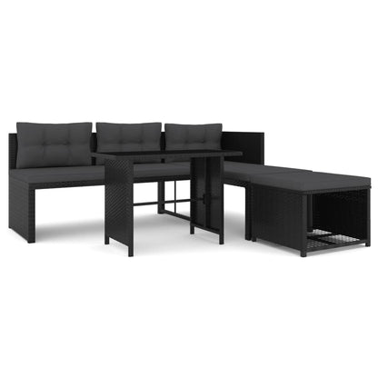 Set Divani da Giardino 4 pz in Polyrattan Nero - homemem39