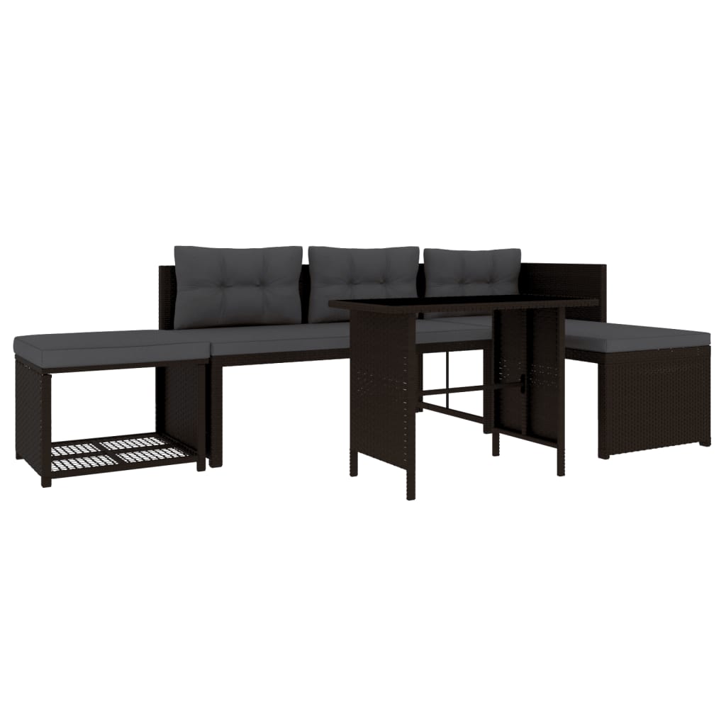 Set Divani da Giardino 4 pz in Polyrattan Marrone - homemem39