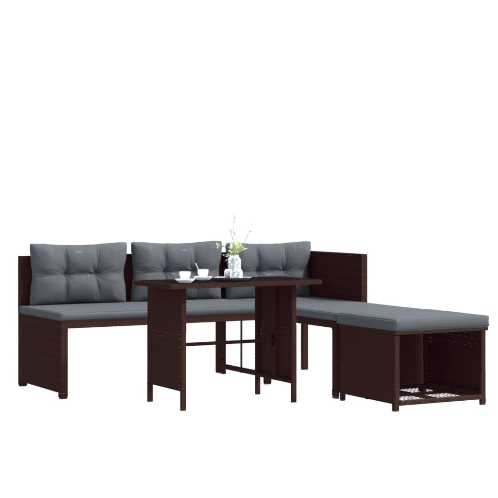 Set Divani da Giardino 4 pz in Polyrattan Marrone - homemem39