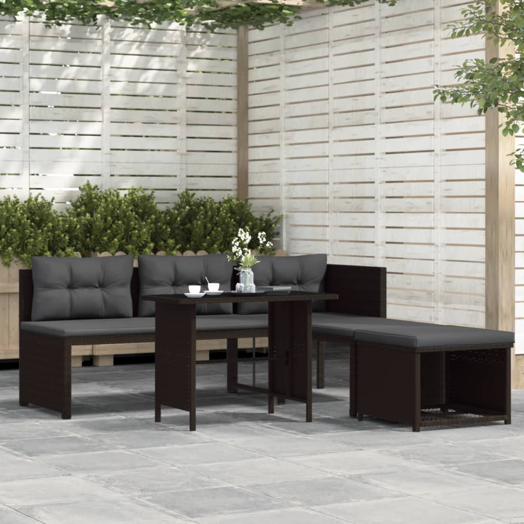 Set Divani da Giardino 4 pz in Polyrattan Marrone - homemem39