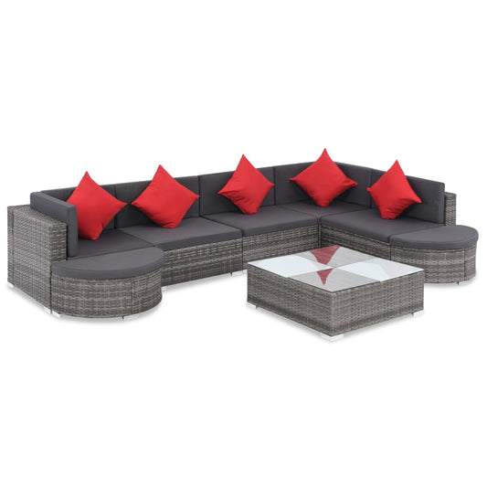 Set Divani da Giardino 8 pz con Cuscini in Polyrattan Grigio - homemem39