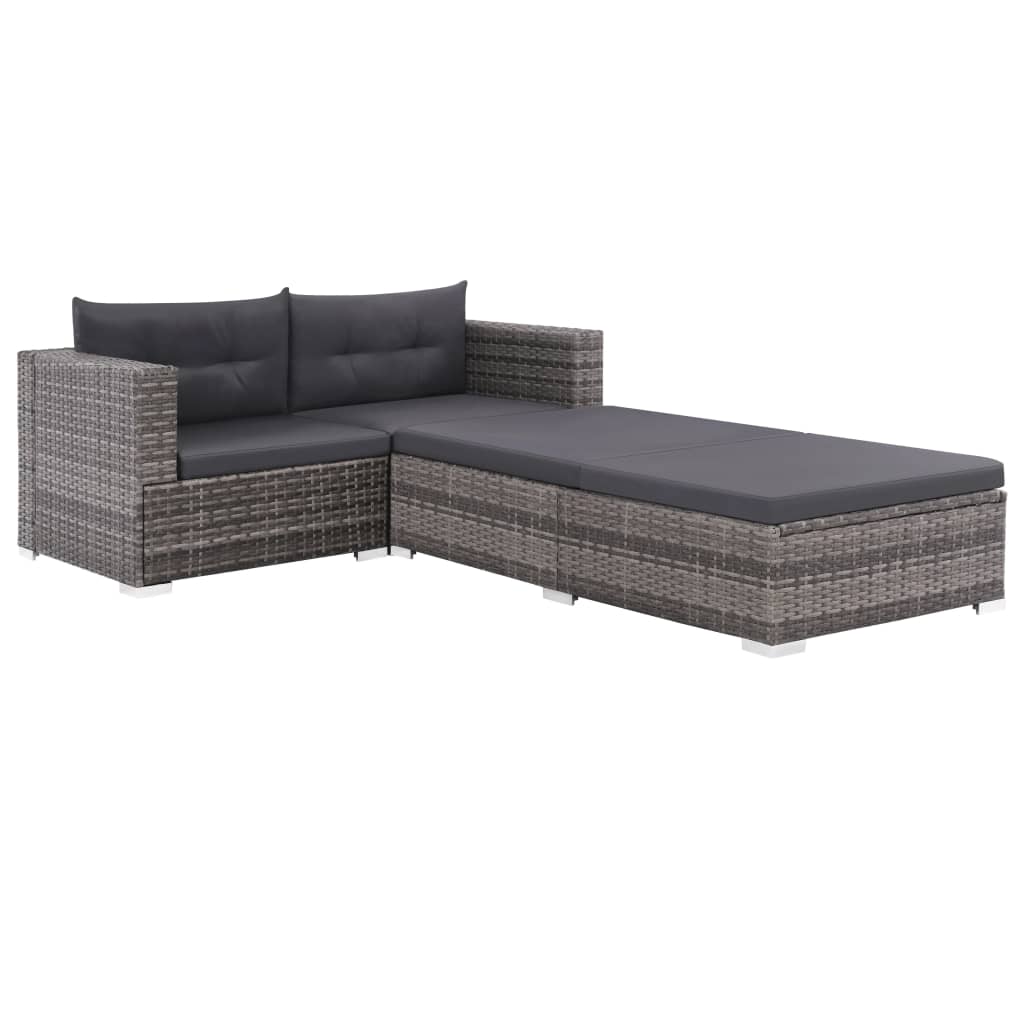 Set Divani da Giardino 3 pz con Cuscini in Polyrattan Grigio - homemem39