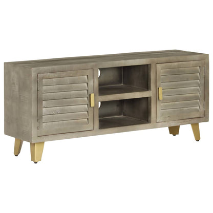 Mobile TV Legno Massello di Mango Grigio e Ottone 110x30x48cm - homemem39