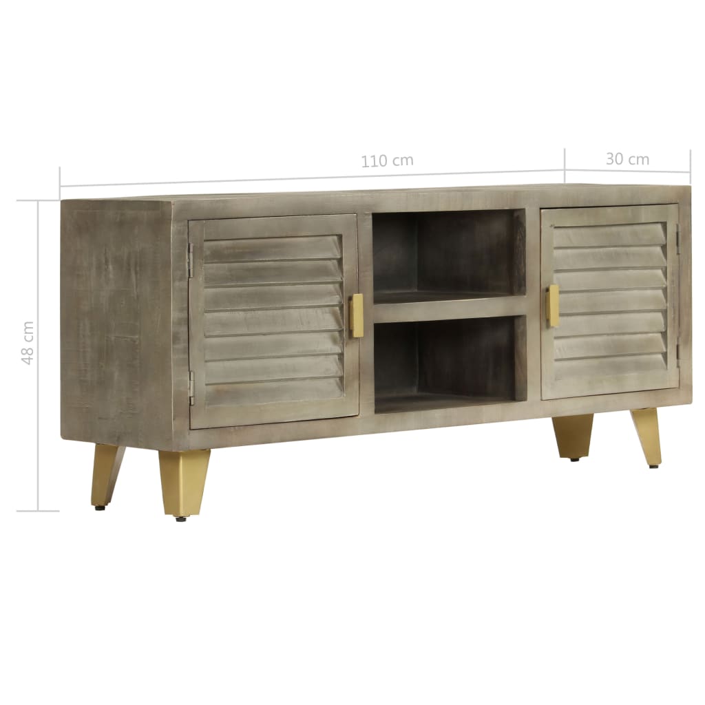 Mobile TV Legno Massello di Mango Grigio e Ottone 110x30x48cm - homemem39