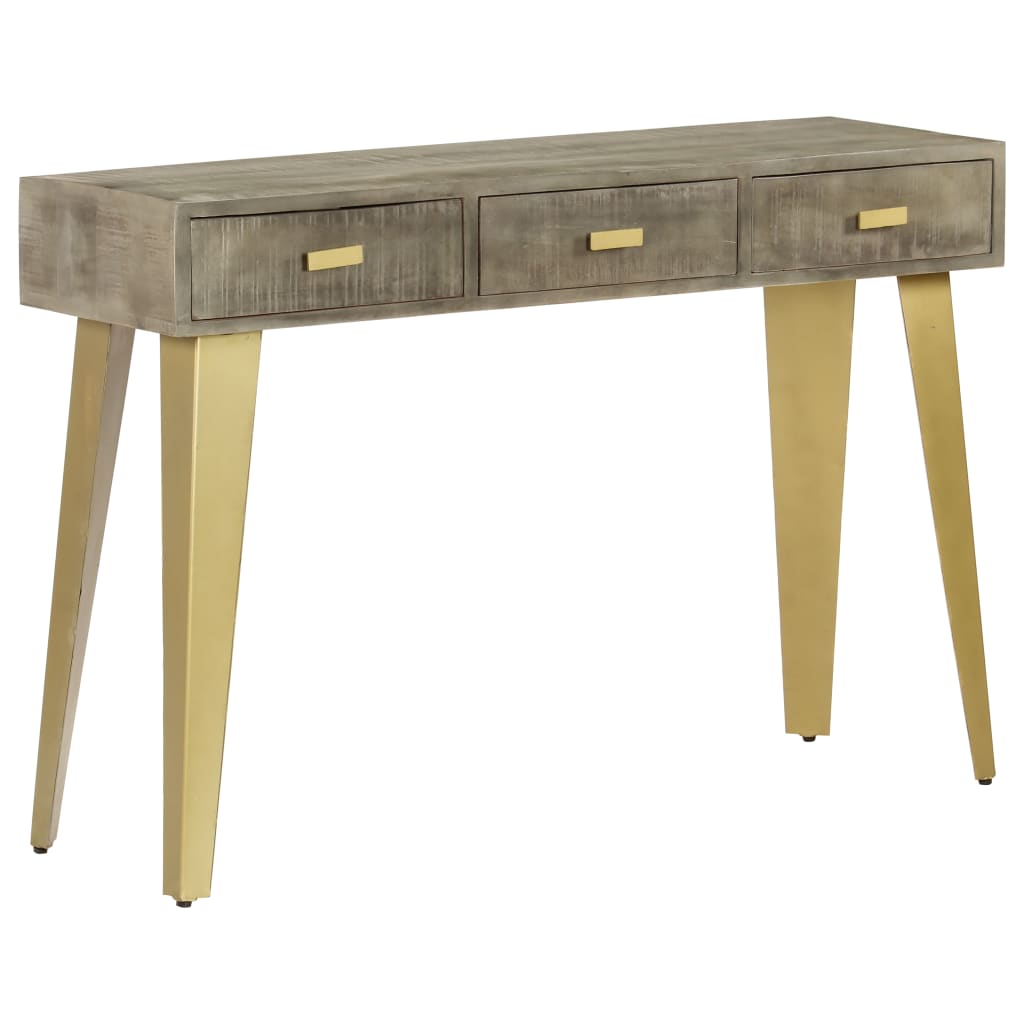 Tavolo Consolle Massello di Mango Grigio e Ottone 110x35x76 cm - homemem39