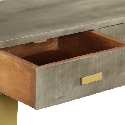 Tavolo Consolle Massello di Mango Grigio e Ottone 110x35x76 cm - homemem39