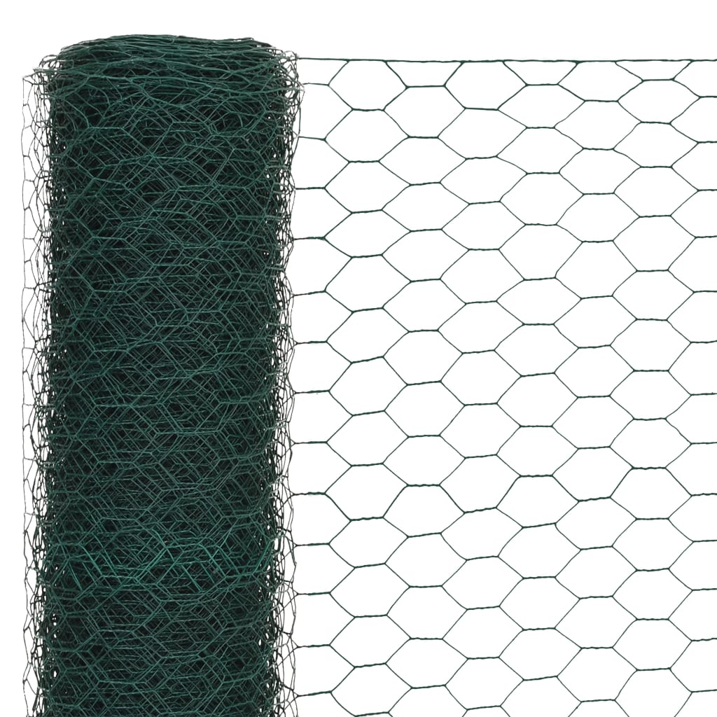 Recinzione in Rete per Pollaio in Acciaio e PVC 25x1,5 m Verde - homemem39