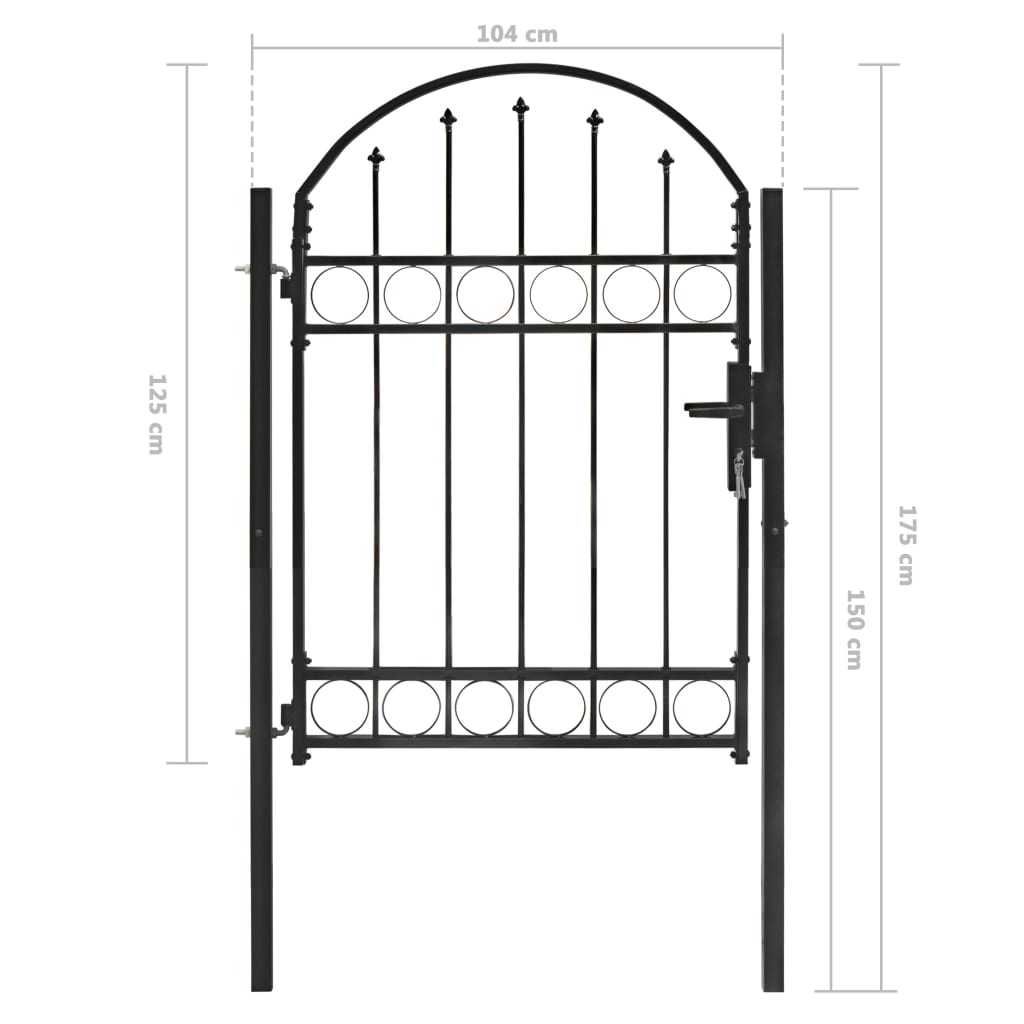 Cancello per Recinzione ad Arco in Acciaio 100x125 cm Nero - homemem39