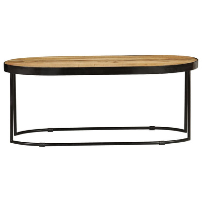 Tavolino Ovale in Massello Grezzo di Mango e Acciaio 100 cm - homemem39