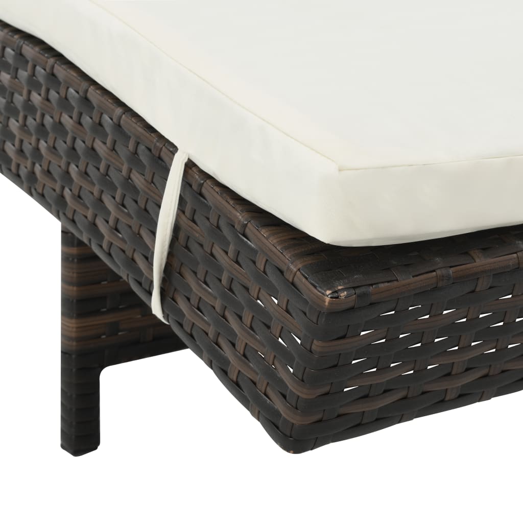 Lettino Prendisole con Ruote e Cuscino in Polyrattan Marrone - homemem39