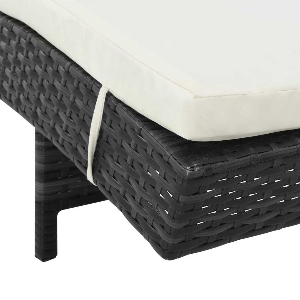 Lettino Prendisole con Ruote e Cuscino in Polyrattan Nero - homemem39