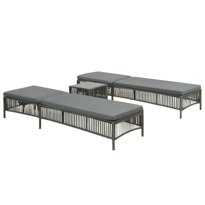 Lettini Prendisole 2 pz con Tavolino in Polyrattan Grigio - homemem39