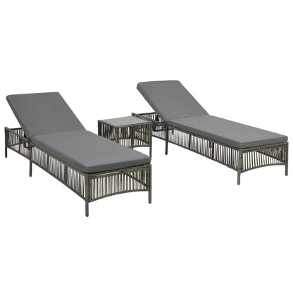 Lettini Prendisole 2 pz con Tavolino in Polyrattan Grigio - homemem39