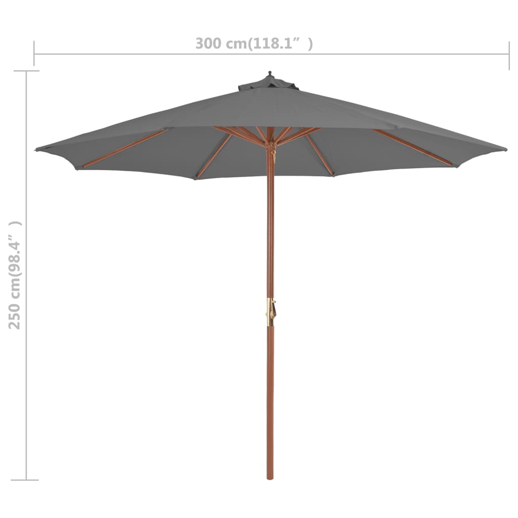 Ombrellone da Esterni con Palo in Legno 300 cm Antracite - homemem39