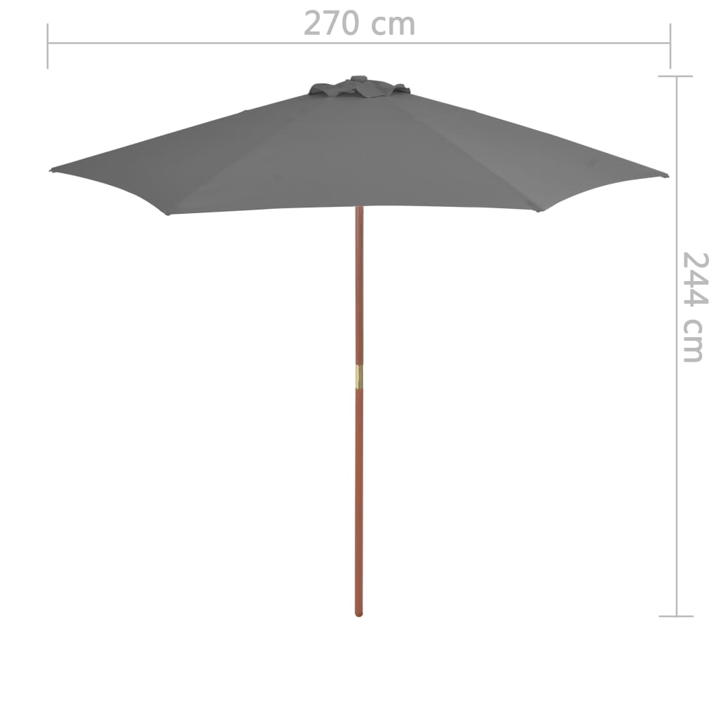 Ombrellone da Esterni con Palo in Legno 270 cm Antracite - homemem39