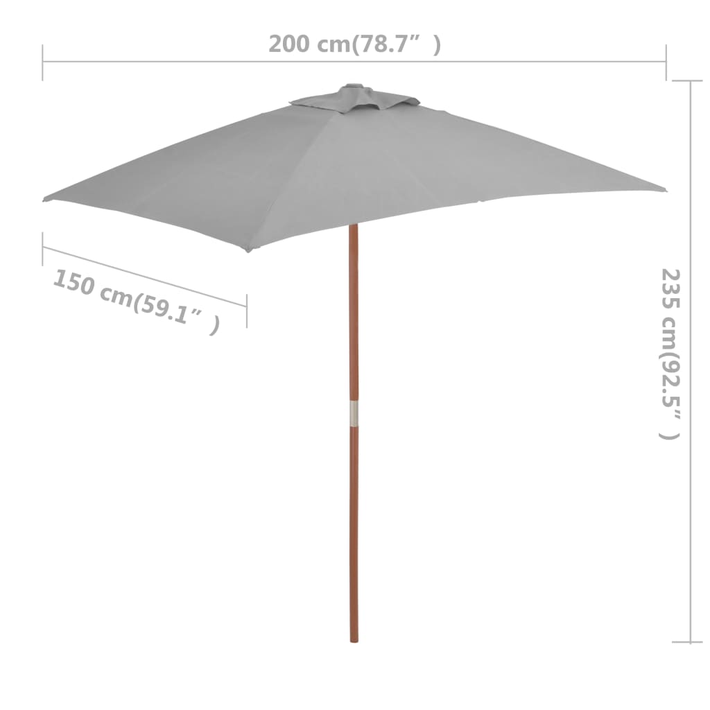 Ombrellone da Esterni con Palo in Legno 150x200 cm Antracite - homemem39