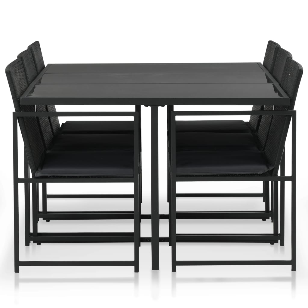 Set da Pranzo da Giardino 7 pz con Cuscini in Polyrattan Nero - homemem39