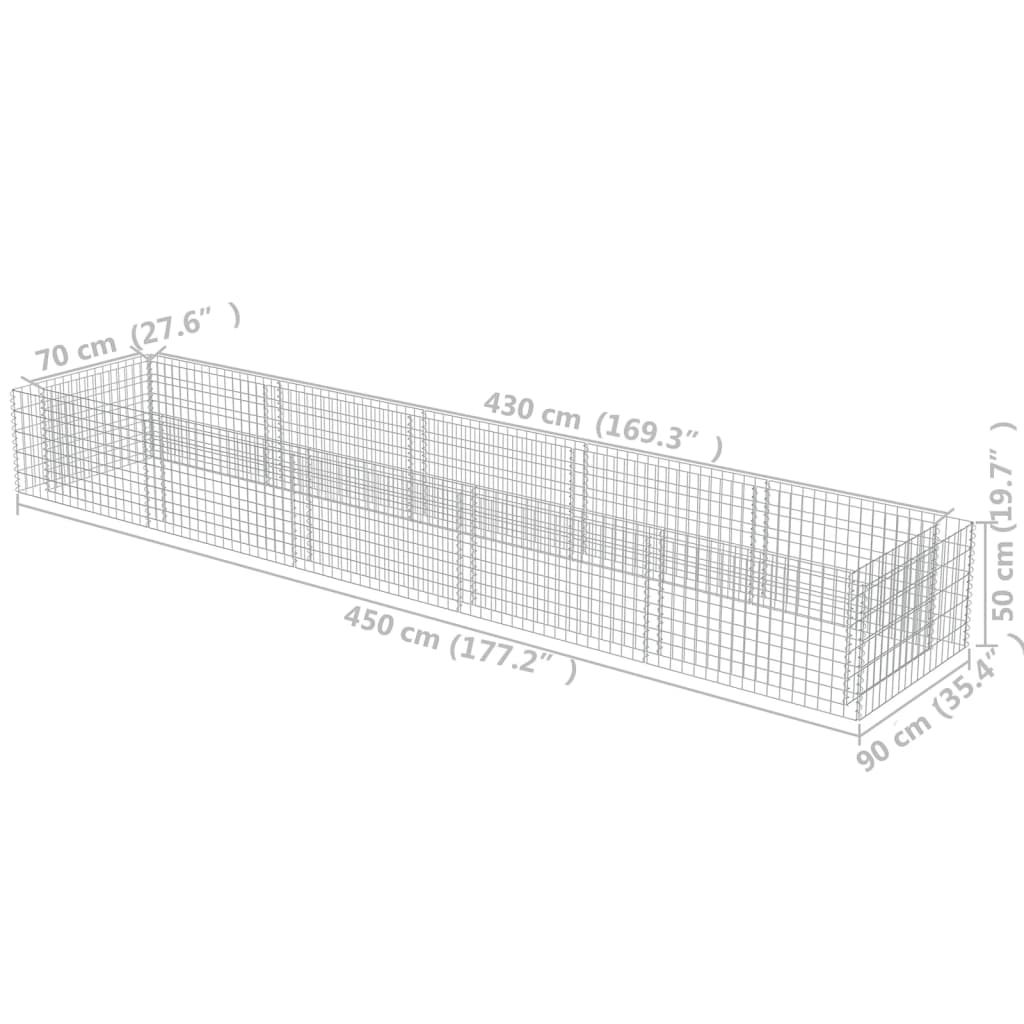 Gabbione Letto Rialzato in Acciaio Zincato 450x90x50 cm - homemem39