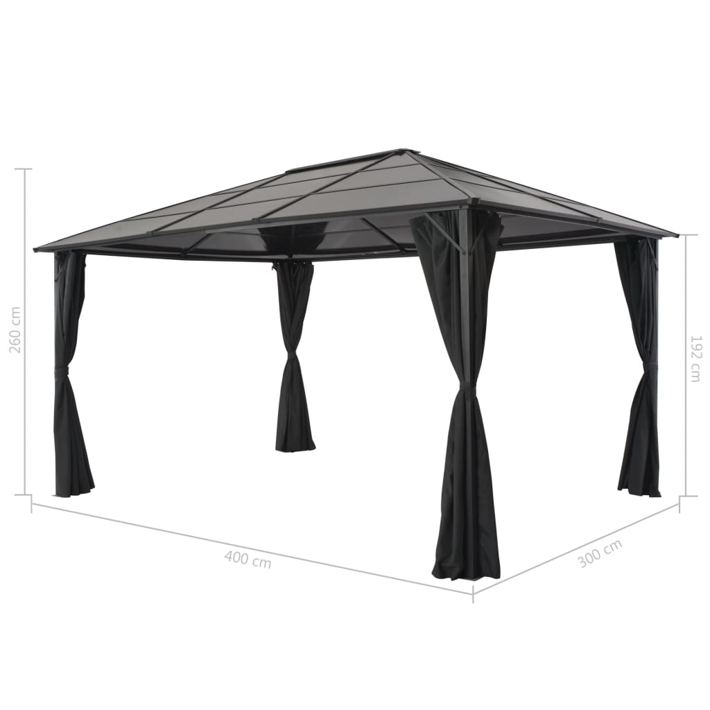 Gazebo con Tende in Alluminio 4x3x2,6 m Nero - homemem39