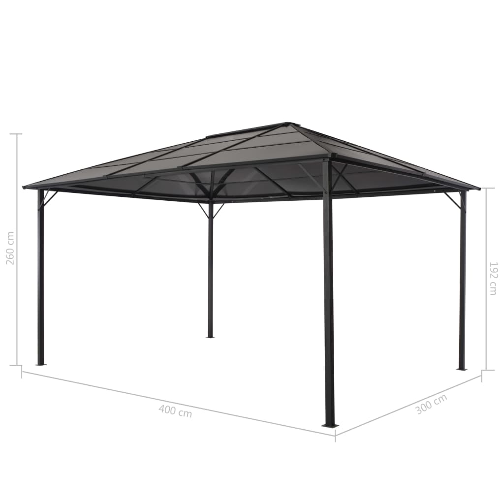 Gazebo con Tetto in Alluminio 4x3x2,6 m Nero - homemem39