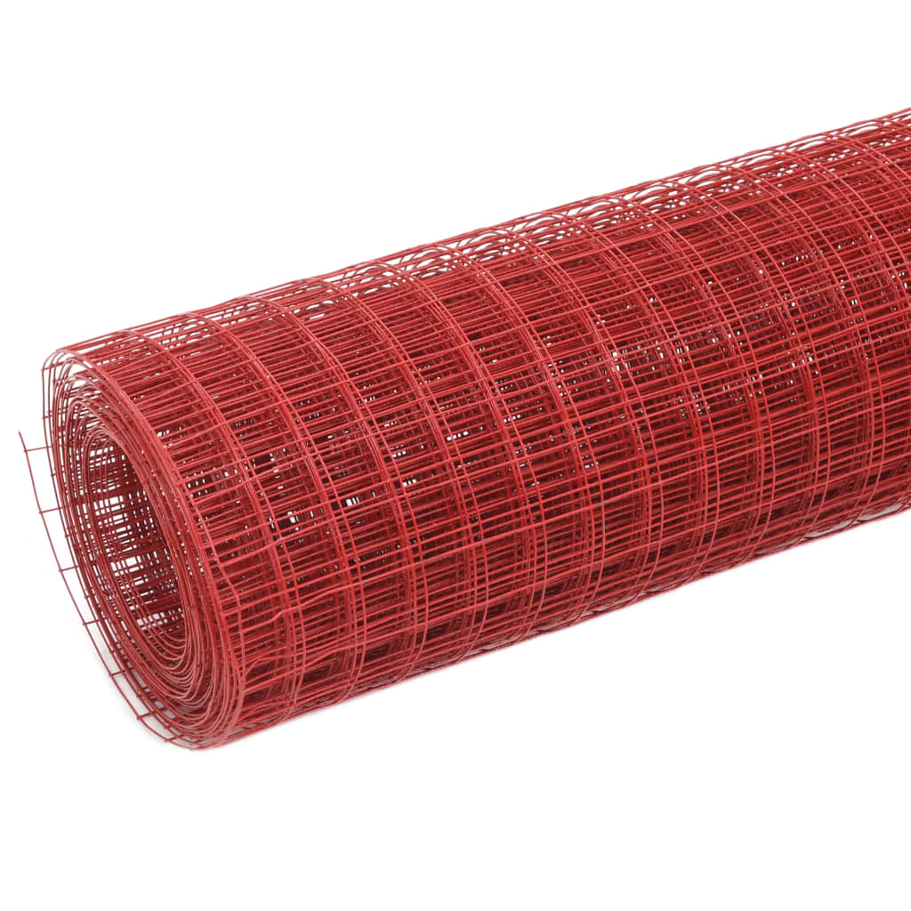 Recinzione in Rete per Pollaio in Acciaio e PVC 10x1 m Rossa - homemem39