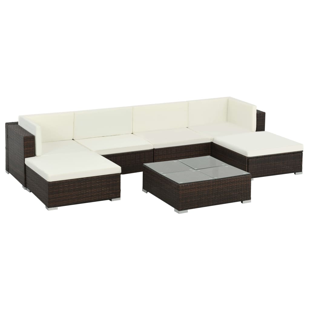 Set Divani da Giardino 7 pz con Cuscini in Polyrattan Marrone - homemem39