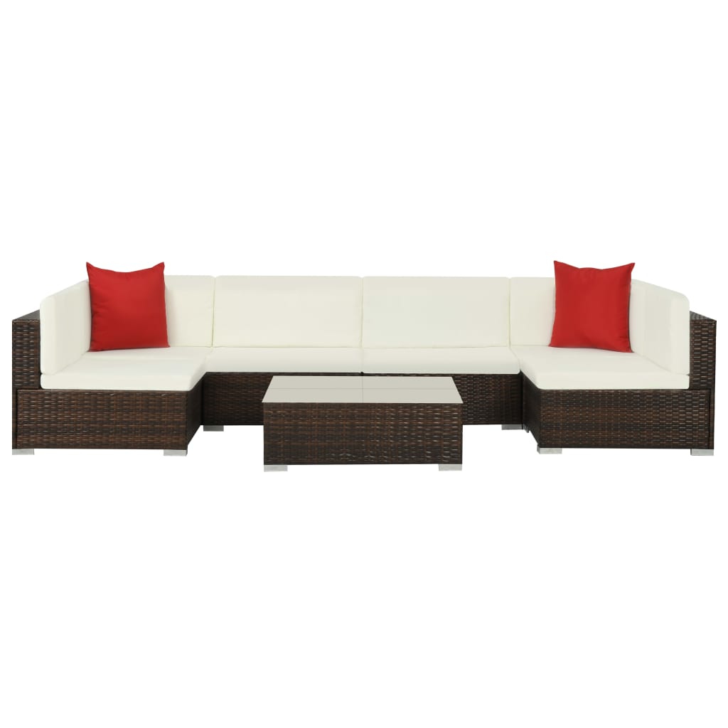 Set Divani da Giardino 7 pz con Cuscini in Polyrattan Marrone - homemem39