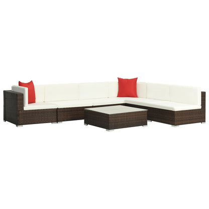 Set Divani da Giardino 7 pz con Cuscini in Polyrattan Marrone - homemem39