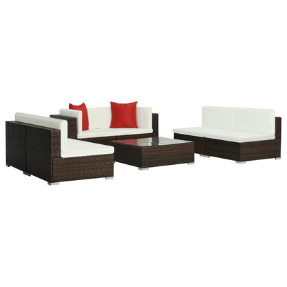 Set Divani da Giardino 7 pz con Cuscini in Polyrattan Marrone - homemem39