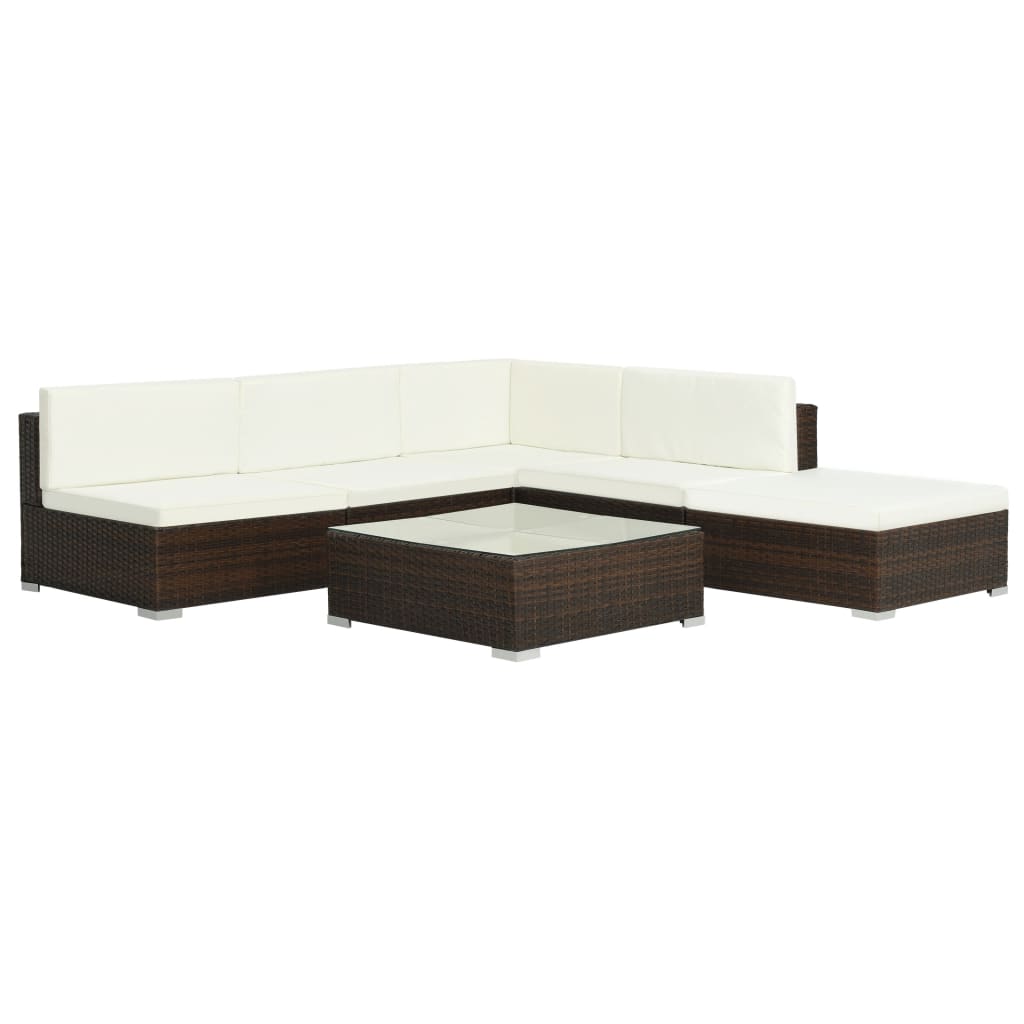 Set Divani da Giardino 6 pz con Cuscini in Polyrattan Marrone - homemem39