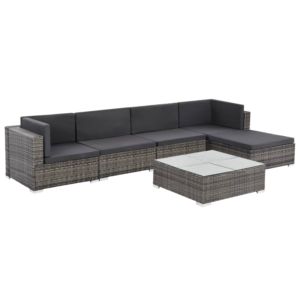 Set Divani da Giardino 6 pz con Cuscini in Polyrattan Grigio - homemem39