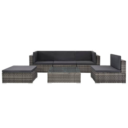 Set Divani da Giardino 6 pz con Cuscini in Polyrattan Grigio - homemem39