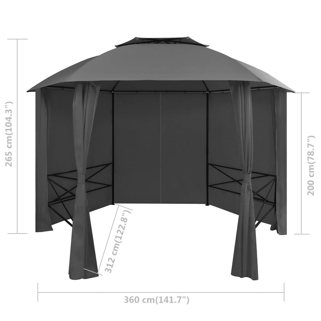 Gazebo Padiglione da Giardino con Tende Esagonale 360x265 cm - homemem39