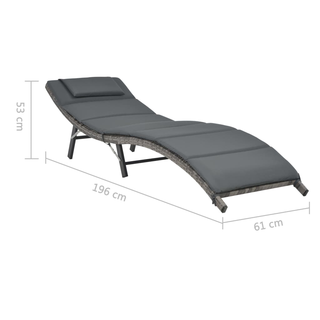 Set Lettini da Giardino 3 pz Pieghevoli in Polyrattan Grigio - homemem39