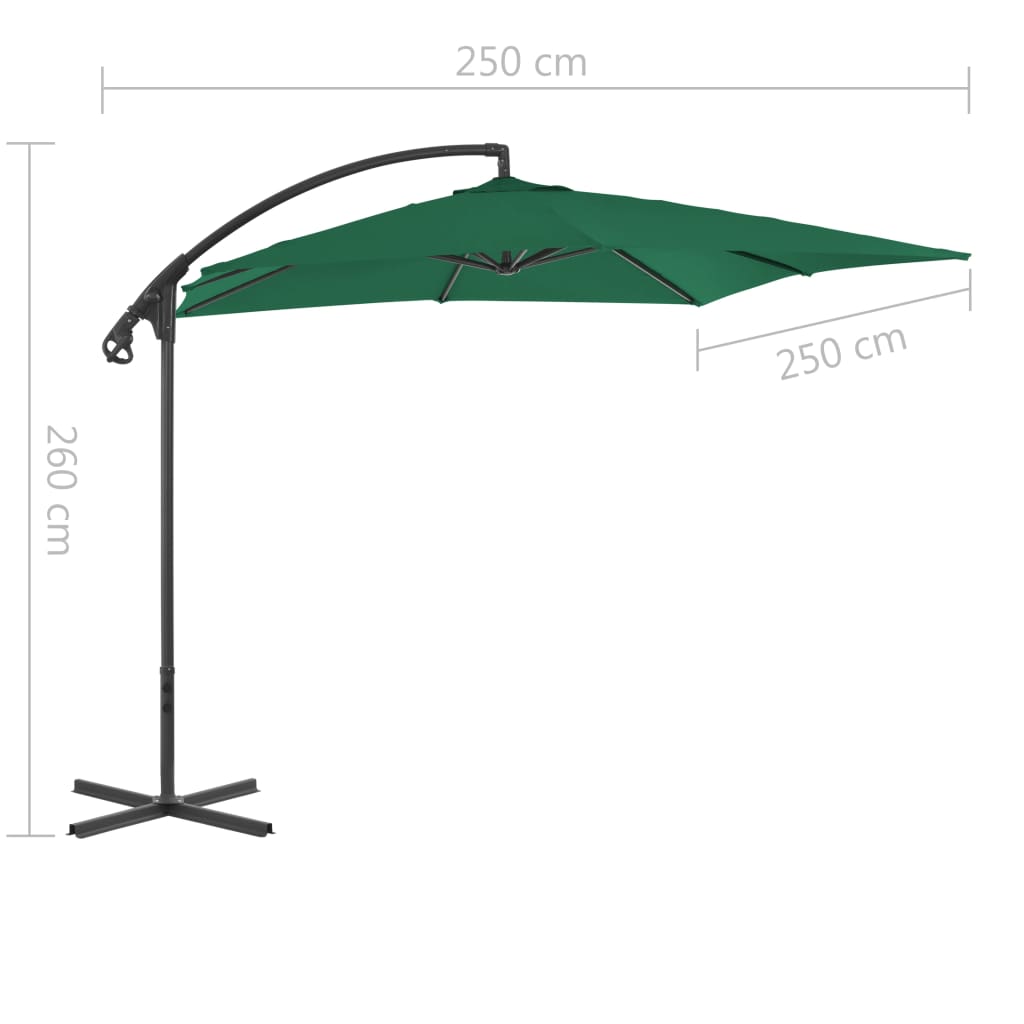 Ombrellone a Sbalzo con Palo in Acciaio 250x250 cm Verde - homemem39