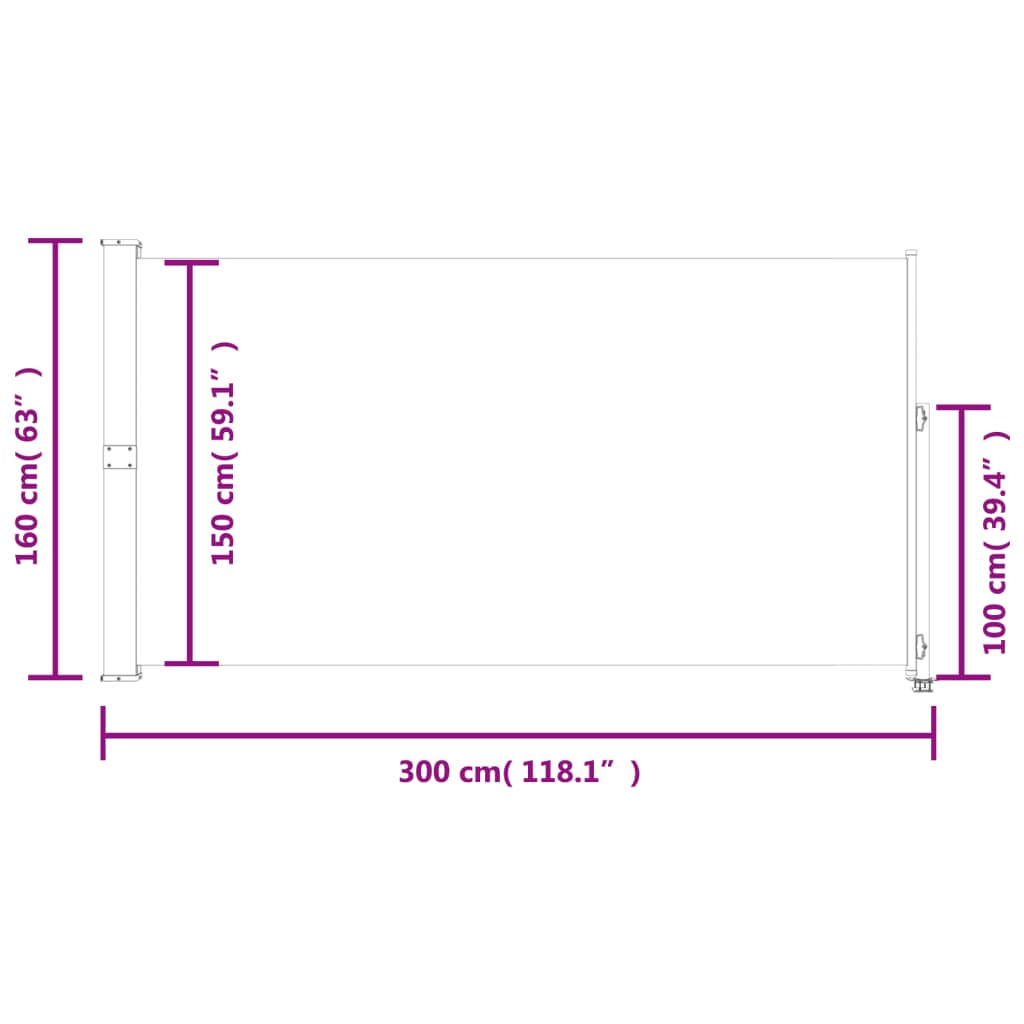 Tenda da Sole Laterale Retrattile 160 x 300 cm Nera - homemem39