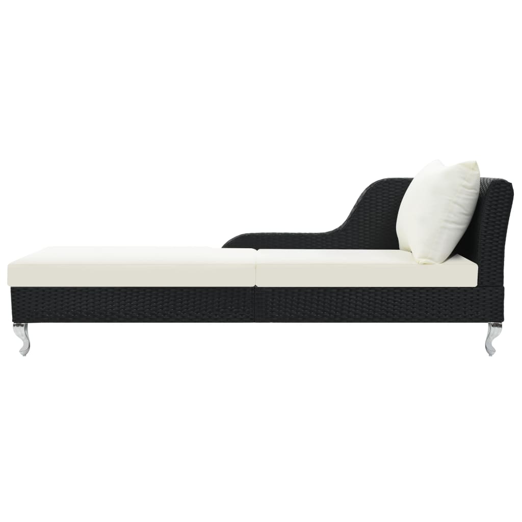 Lettino Prendisole con Cuscino in Polyrattan Nero - homemem39