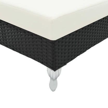 Lettino Prendisole con Cuscino in Polyrattan Nero - homemem39